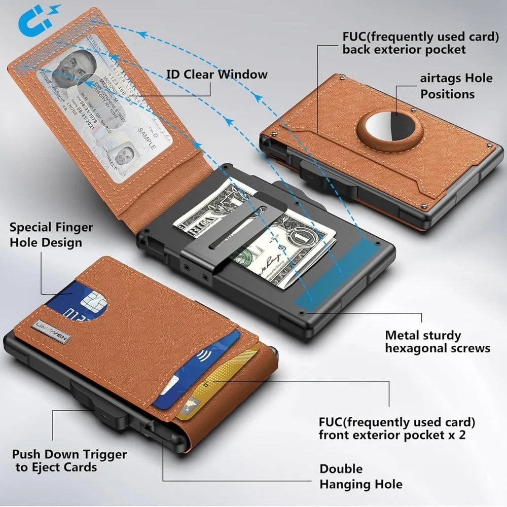 umoven AirTag Wallet for Men - with Pop Up Aluminum Case